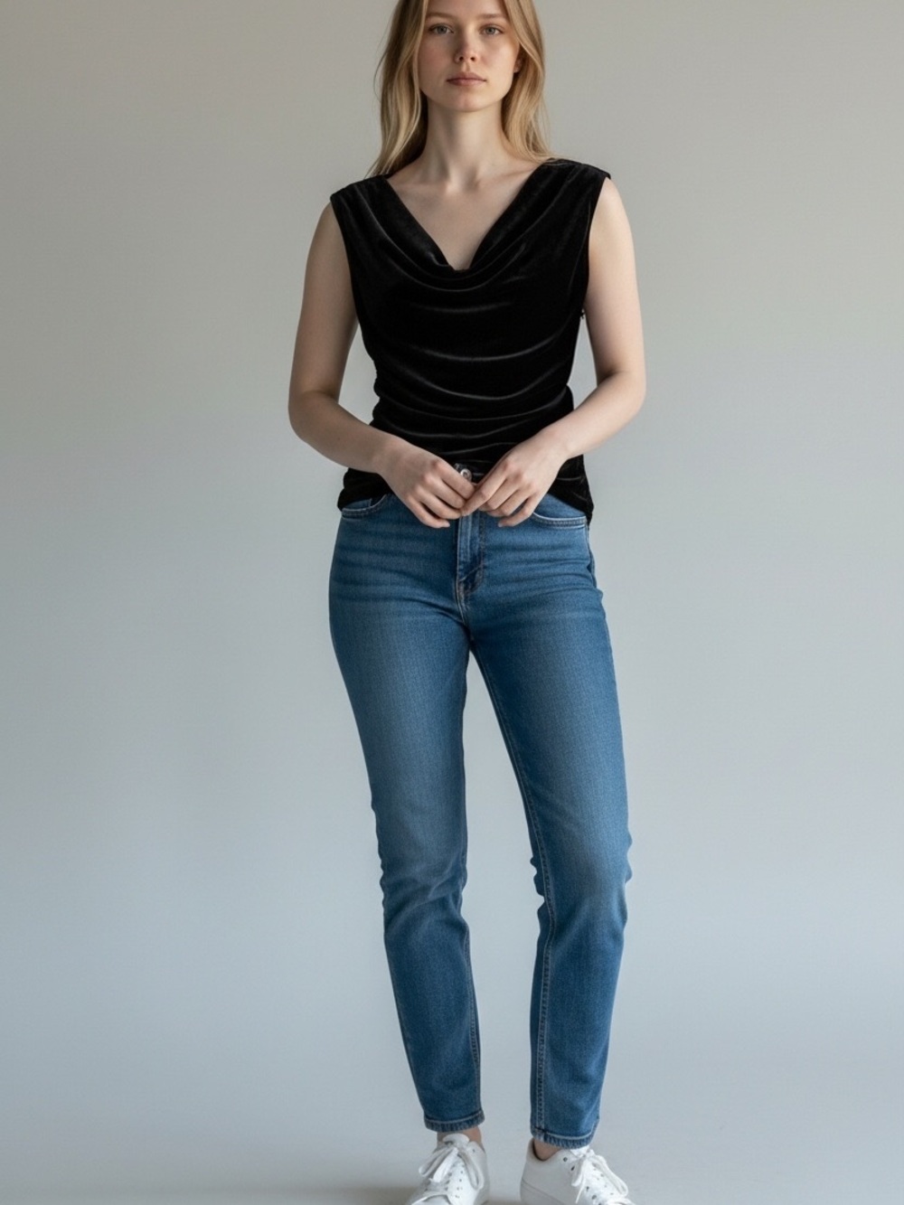 AGB Black Draped Velvet Sleeveless Top